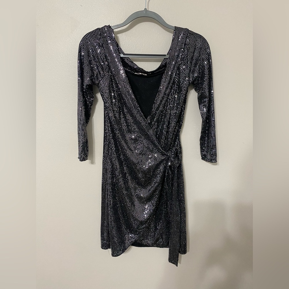 Sparkle Sequin Chrome Mini Wrap Dress